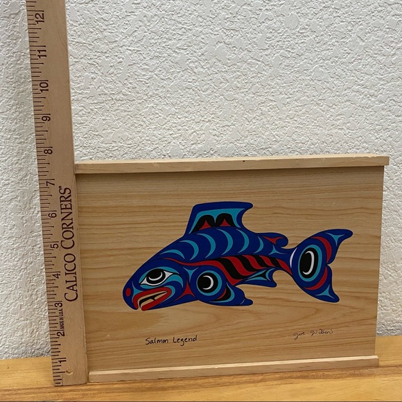 Salmon Legend by Joe Wilson Wooden Decorative Sliding Box 7.5”X10” - Picture 9 of 9